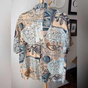 Vintage Stunt Collections Silk Camp Shirt Men’s Size Small Geometric Button Up